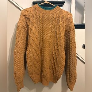 Vintage GAP Mustard Chunky Cable Knit Crewneck Sweater 100% Cotton